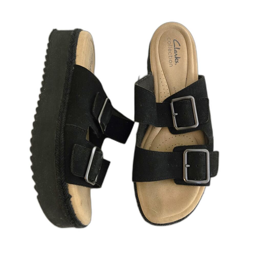 Clarks Collection Black Suede Platform Sandals - US Women's 9M